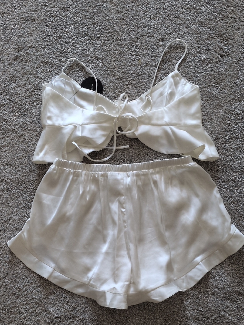NWT Lulus Sarua Ivory Satin Rosette Two-Piece Lingerie Pajama Set Size Medium - Picture 7 of 9